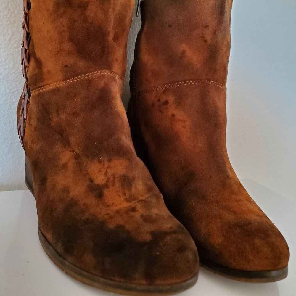 Leather suede wedge tall rodeo Western cowgirl Boot 10 1/2 11 brown black tan - Picture 10 of 13